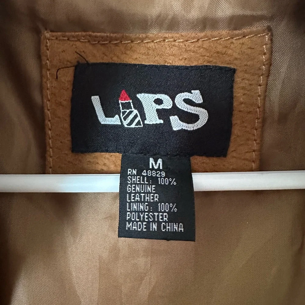 Vintage LIPS Women's Brown Leather Zip up Jacket Knit Accents and Sleeves - Picture 3 of 3